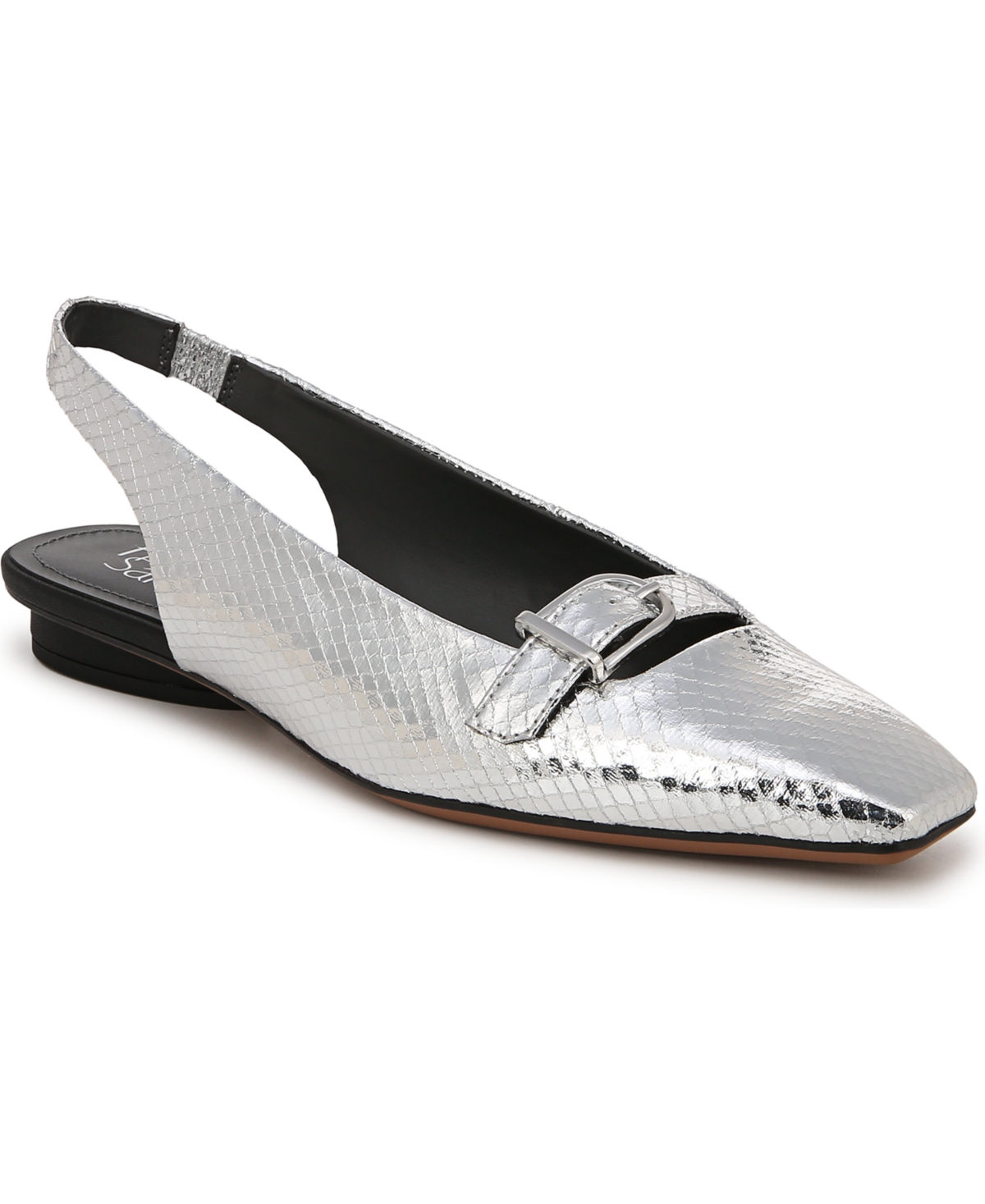 Franco Sarto Carana Slingback Flat In Silver Snake Print Faux Leather