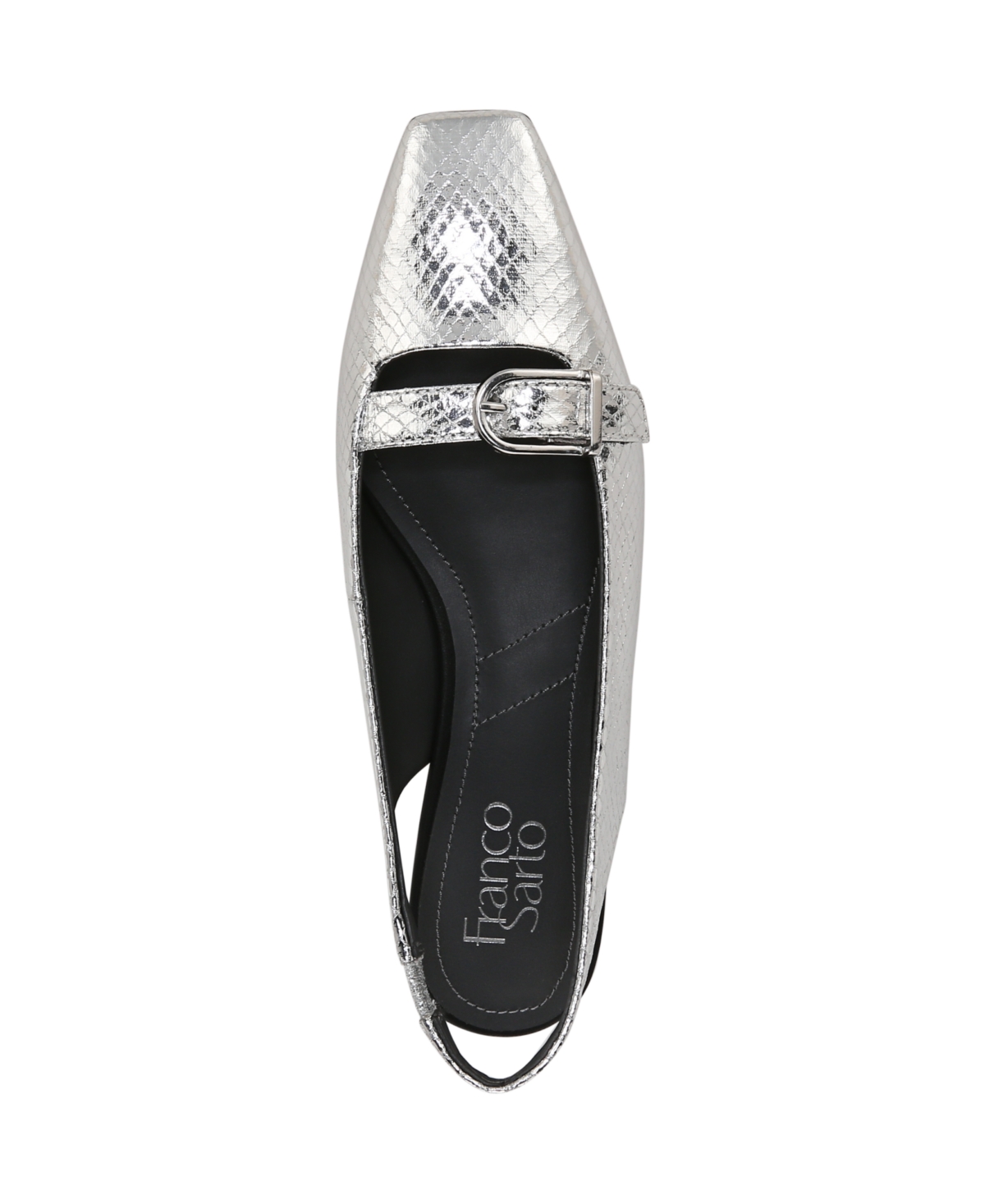 Franco Sarto Carana Slingback Flat In Silver Snake Print Faux Leather