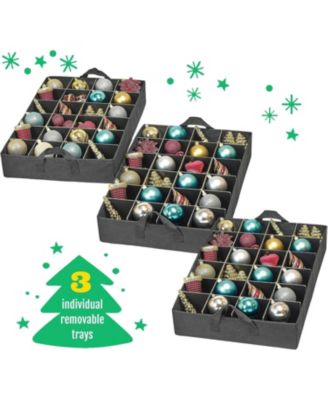 Under bed Christmas Ornament Storage Box with Dividers and 3 Trays - Fits up to 72- 3&amp;quot; Ornaments