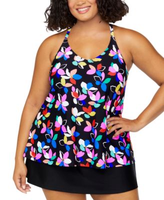 Plus Size Printed Racer Back Tankini Plus Size Tummy Control Swim Skirt Exclusively At Macys