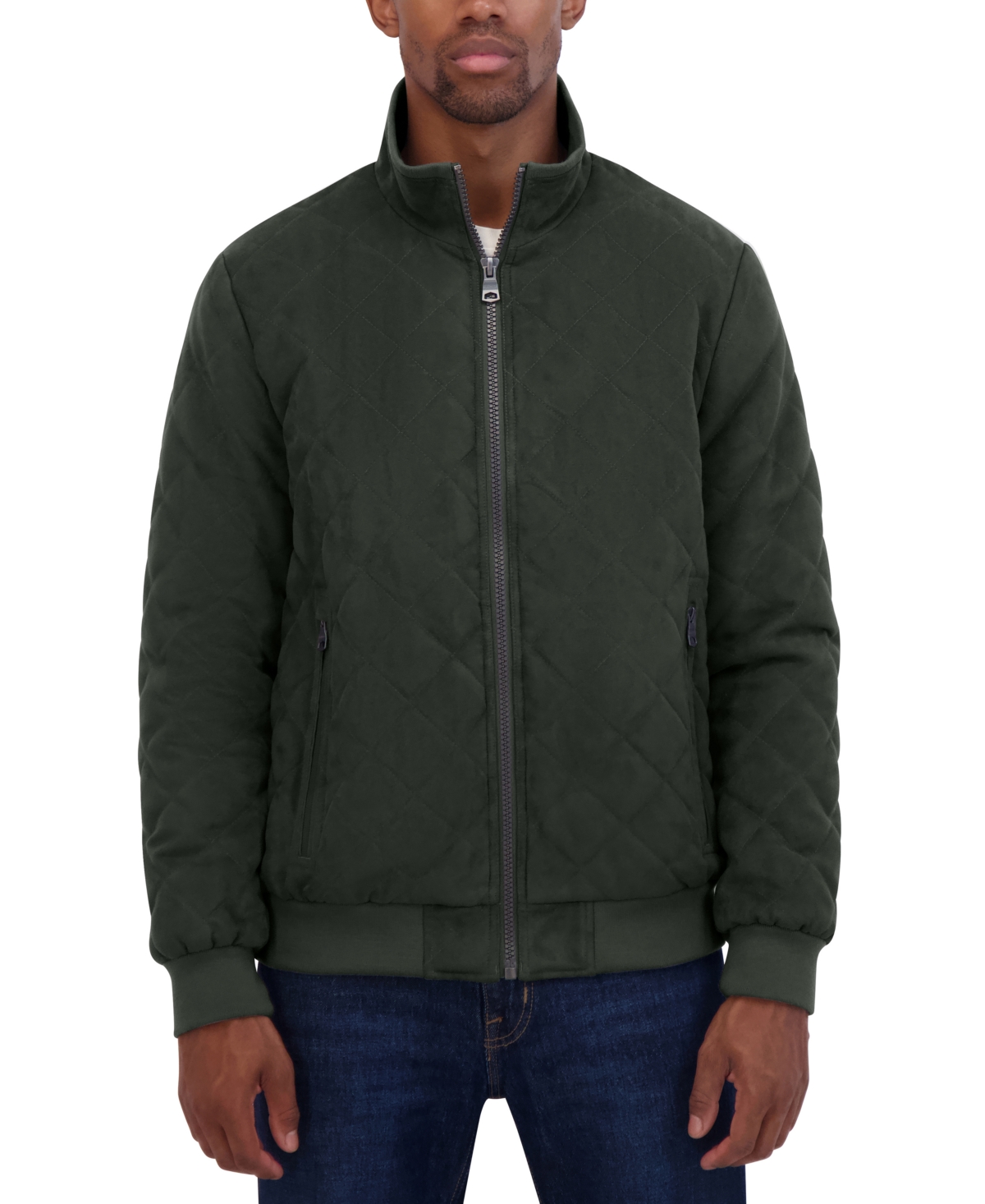 Men's Quilted Faux-Suede Bomber Jacket - Noir