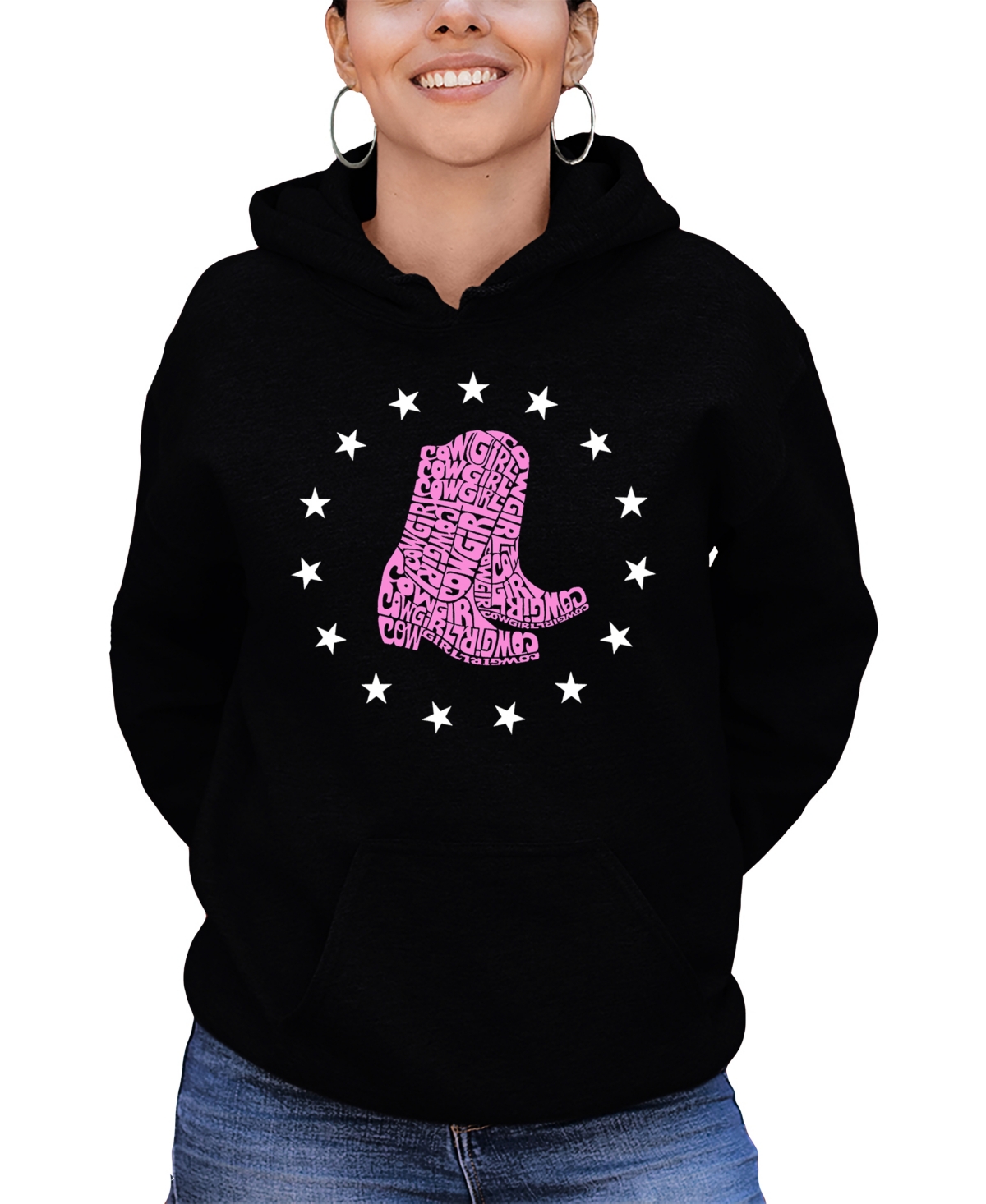 LA POP ART WOMEN'S COWGIRL BOOTS WORD ART HOODED SWEATSHIRT 