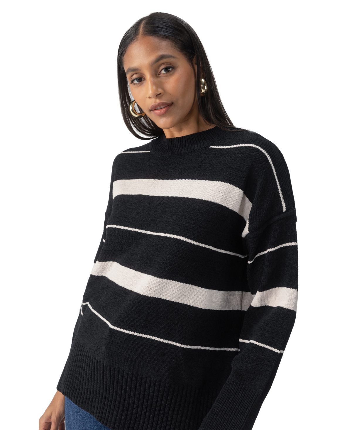 Sanctuary Modern Stripe Tunic Sweater In Black With Almond Stripe