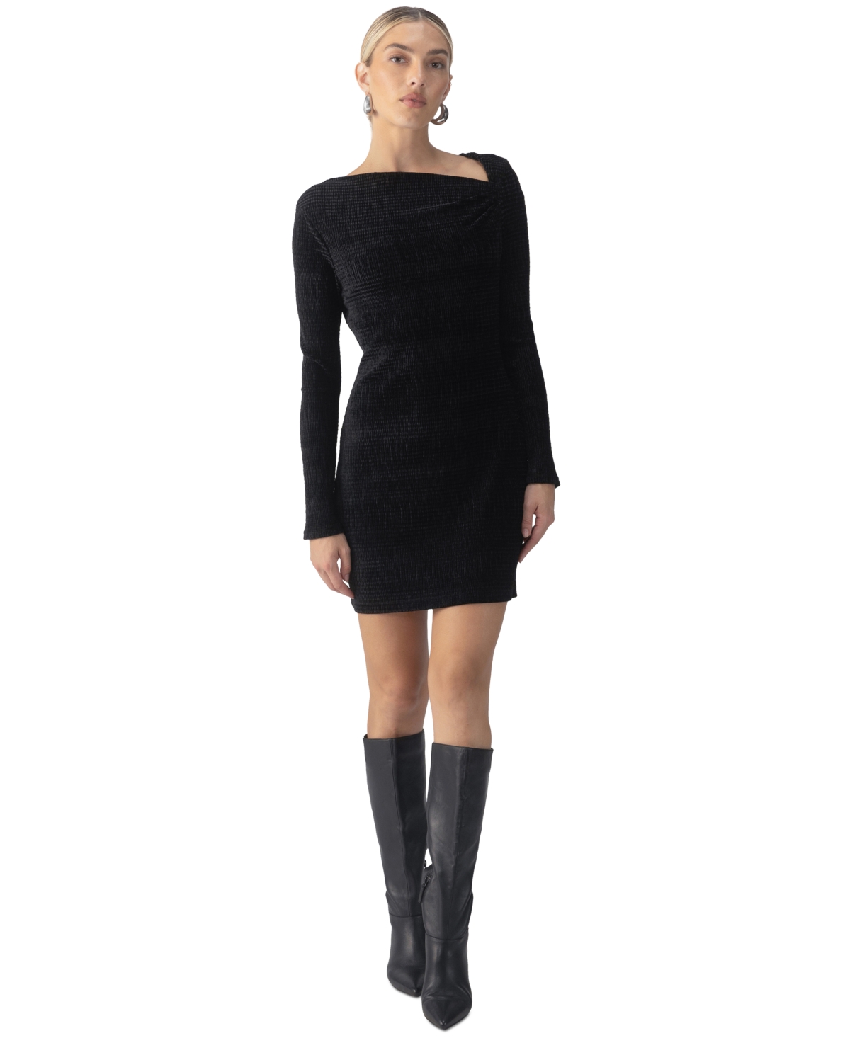 SANCTUARY WOMEN'S TEXTURED-VELVET ASYMMETRICAL DRESS 