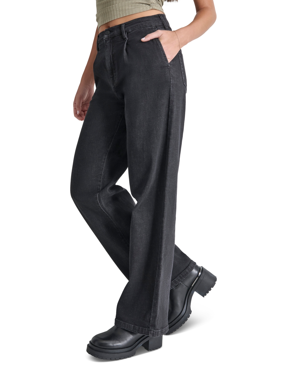Dkny Jeans Women's High-Rise Front-Pleat Wide-Leg Trouser Jeans