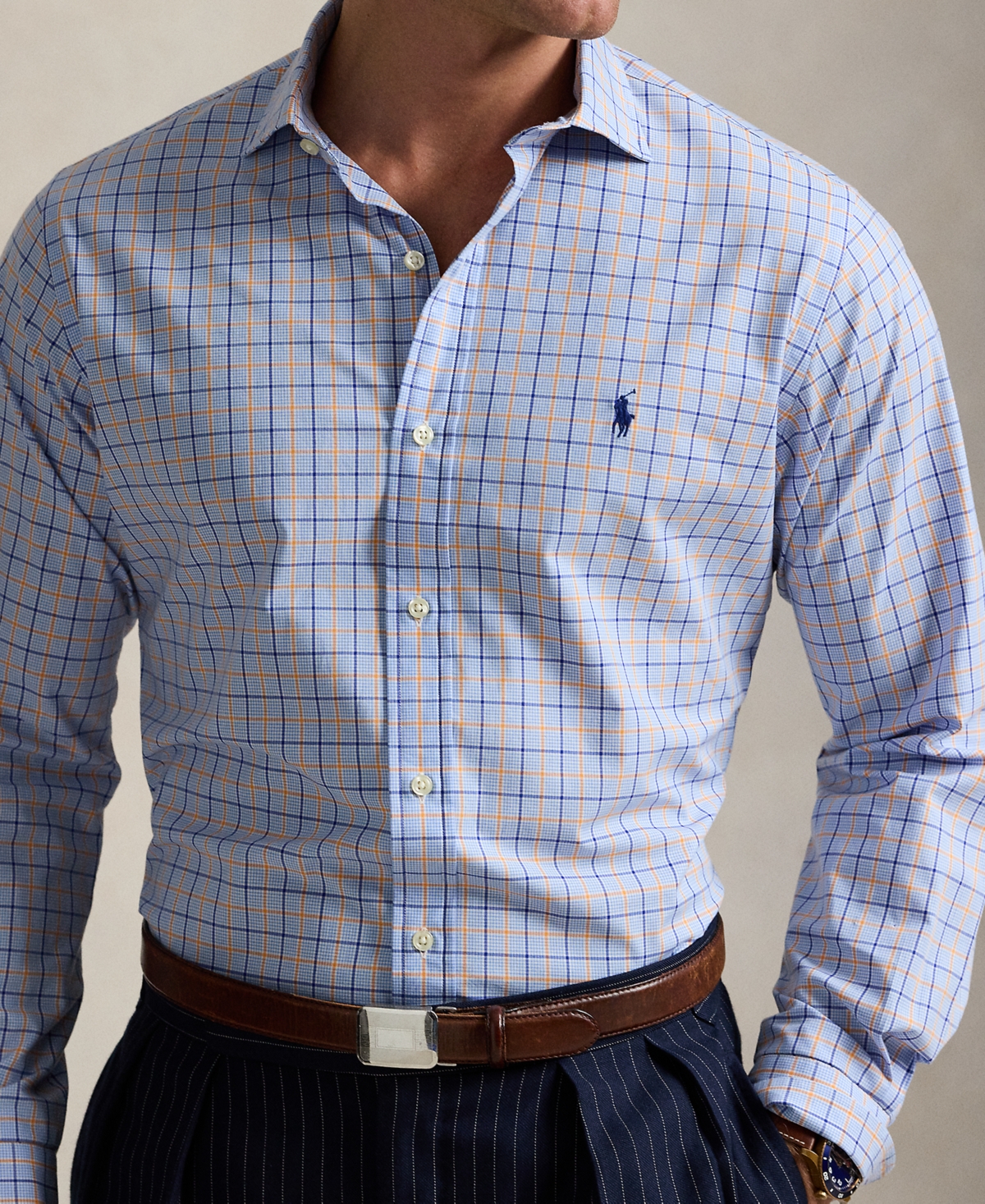 Polo Ralph Lauren Men's Classic-Fit Plaid Performance Shirt - 6628 Blue Clementine Multi