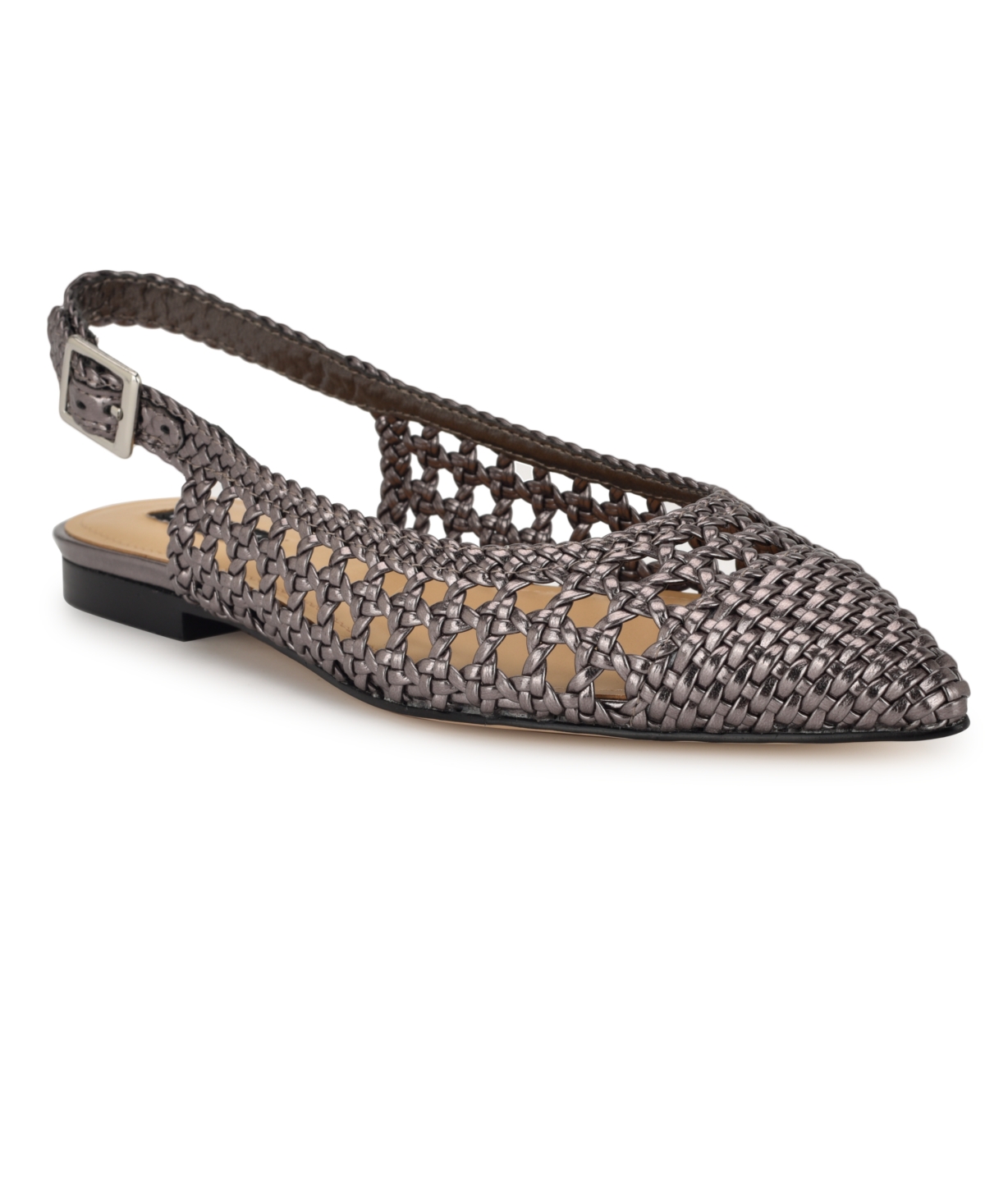 Shop Nine West Women's Soel Woven Slingback Dress Flats In Pewter