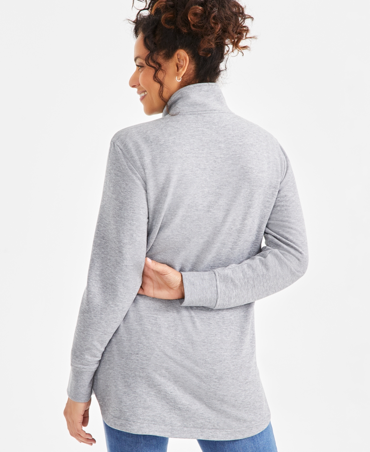 Style & Co Women's Cozy Quarter-zip Tunic Fleece Sweatshirt, Exclusively At Macy's In Medium Grey Heather