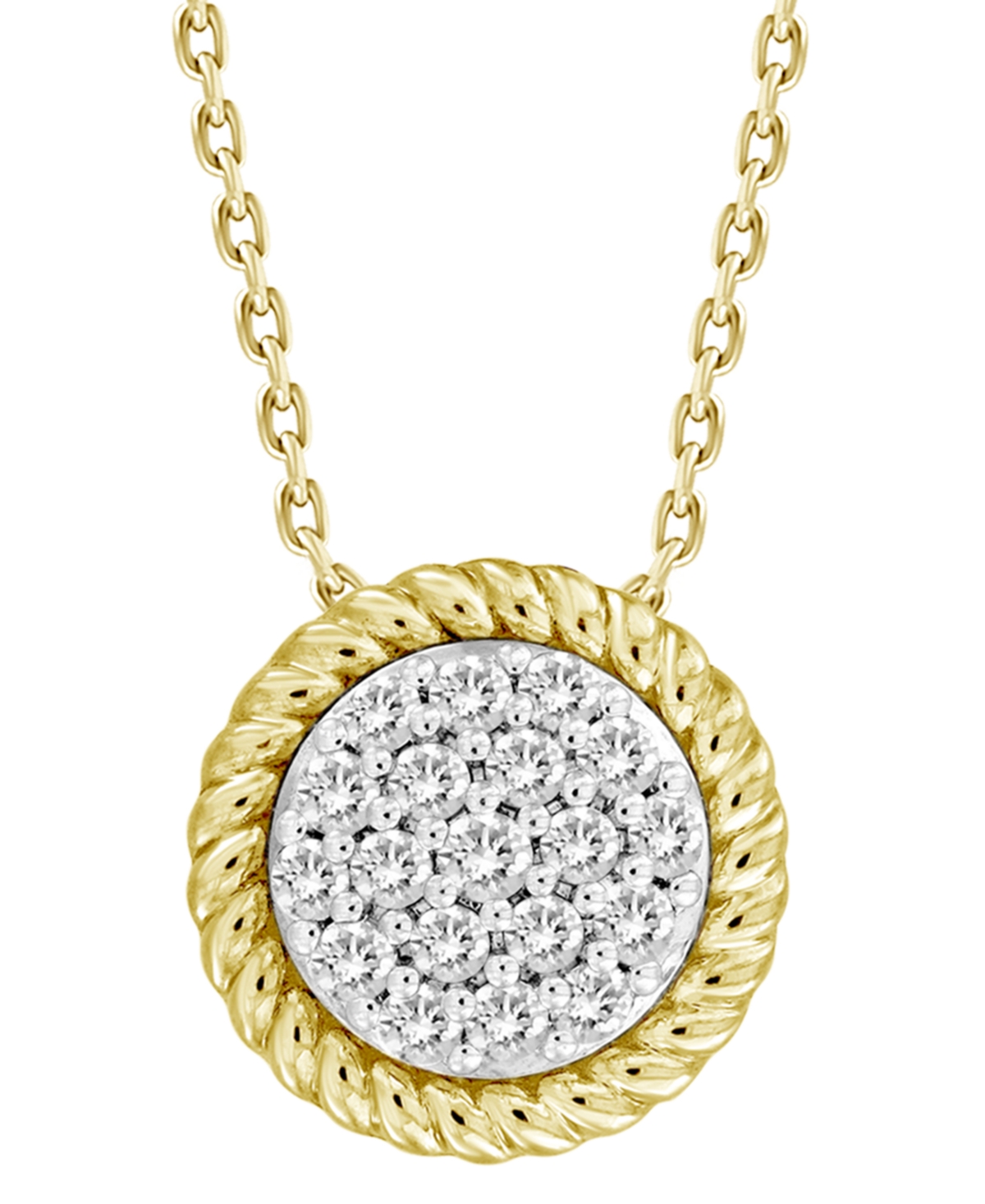 MACY'S DIAMOND ROPE-FRAMED CIRCLE PENDANT NECKLACE (1/4 CT. T.W.) IN 10K GOLD, 16" + 2" EXTENDER 