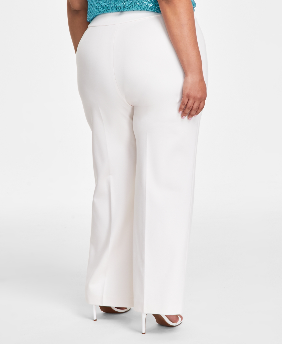 Anne Klein Plus Size Compression Pull-on Wide-leg Trousers In Anne White