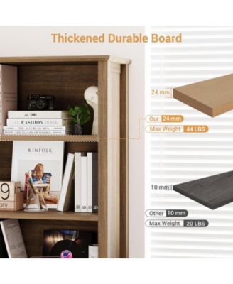 Farmhouse 5-Tier Bookshelf with Doors - Wooden Storage Bookcase with Adjustable Shelves for Living Room, Bedroom, Kitchen, and Dining Room