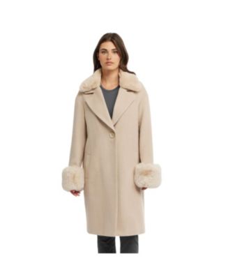 Badgley Mischka Women's Yamini Faux Wool Coat with Detachable Faux