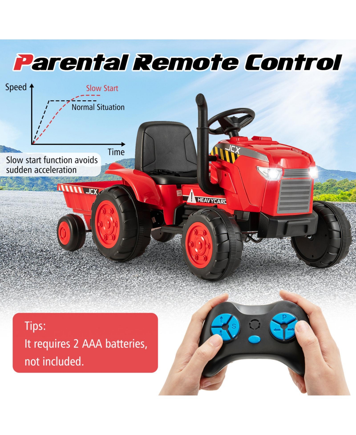 Hongge 12V Kids Ride On Tractor with Trailer and Remote Control