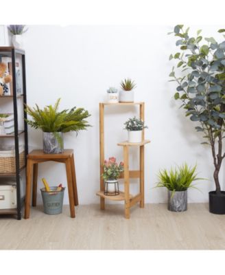 3 Tier Bamboo Wood Tall Corner Plant Rack Garden Flower Pot Holder for Balcony