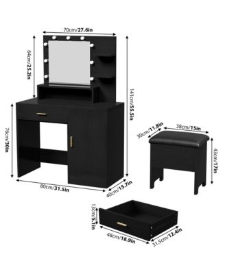 Vanity Desk, Makeup Vanity Desk with Mirror & Lights-3 Lighting Modes, Large Drawers