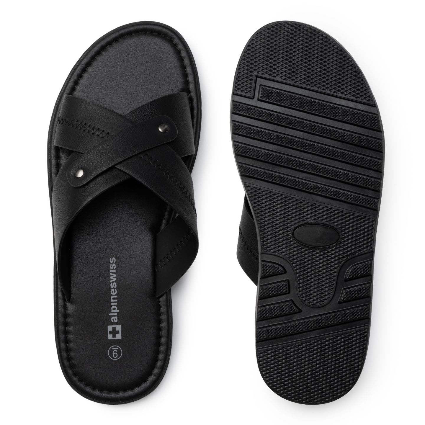 Мужские сандалии Alpine Swiss Saul Faux Leather Slide Sandals Dressy Indoor Outdoor, цвет: Чёрный — фото 5