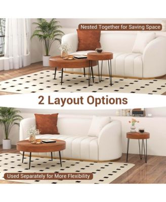 Farmhouse Round CoffeeTable Set of 2 End Table Natural Finish for Living Room