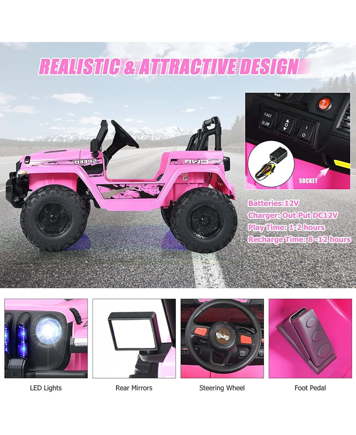 Детская игрушка HONGGE 12V Kids Ride On Jeep Car with 2.4G Remote Control — фото 7