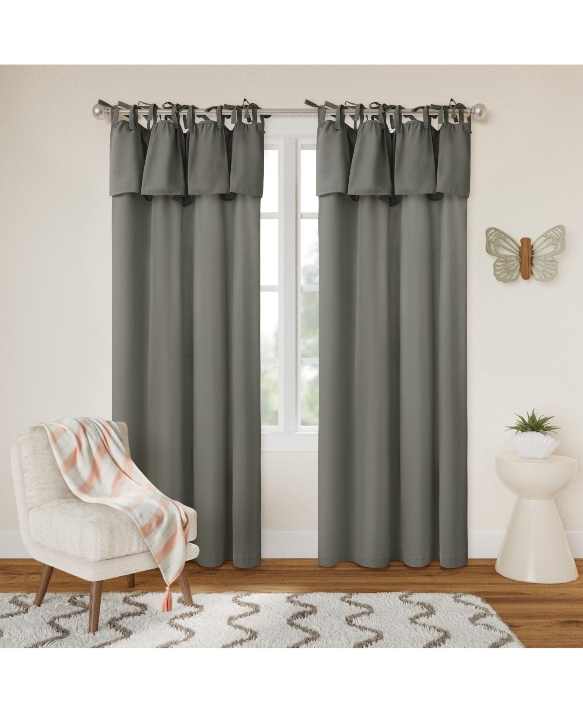 Awesome Home Recycled Cotton Blend Ruffle Tie Top Curtains Pair, Bleached Mauve, 52