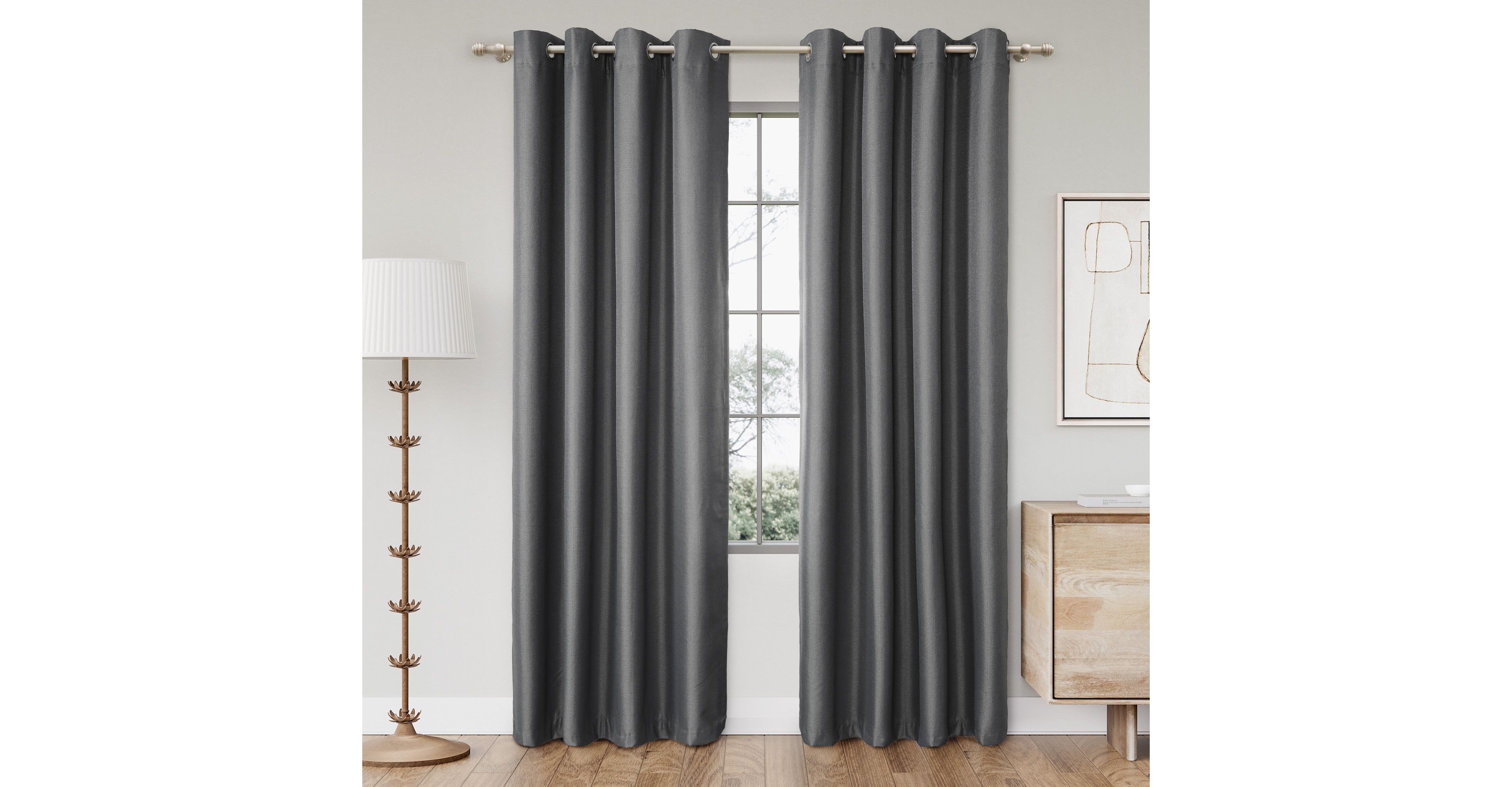 Awesome Home Textured Blackout Grommet Curtains Pair 2 panels