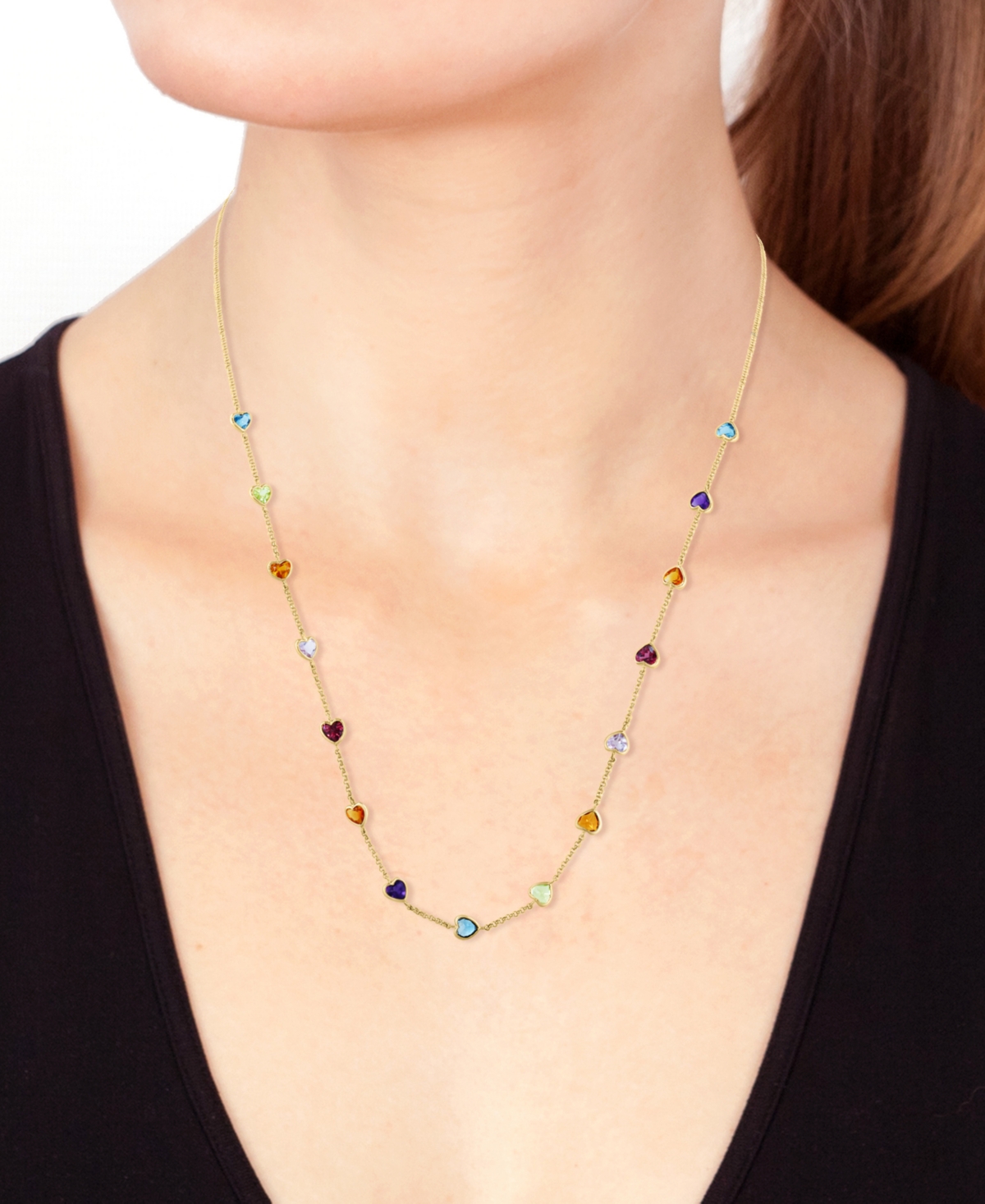EFFY COLLECTION EFFY MULTI-GEMSTONE (4-1/2 CT. T.W.) HEART 18" STATION NECKLACE IN 14K YELLOW GOLD 
