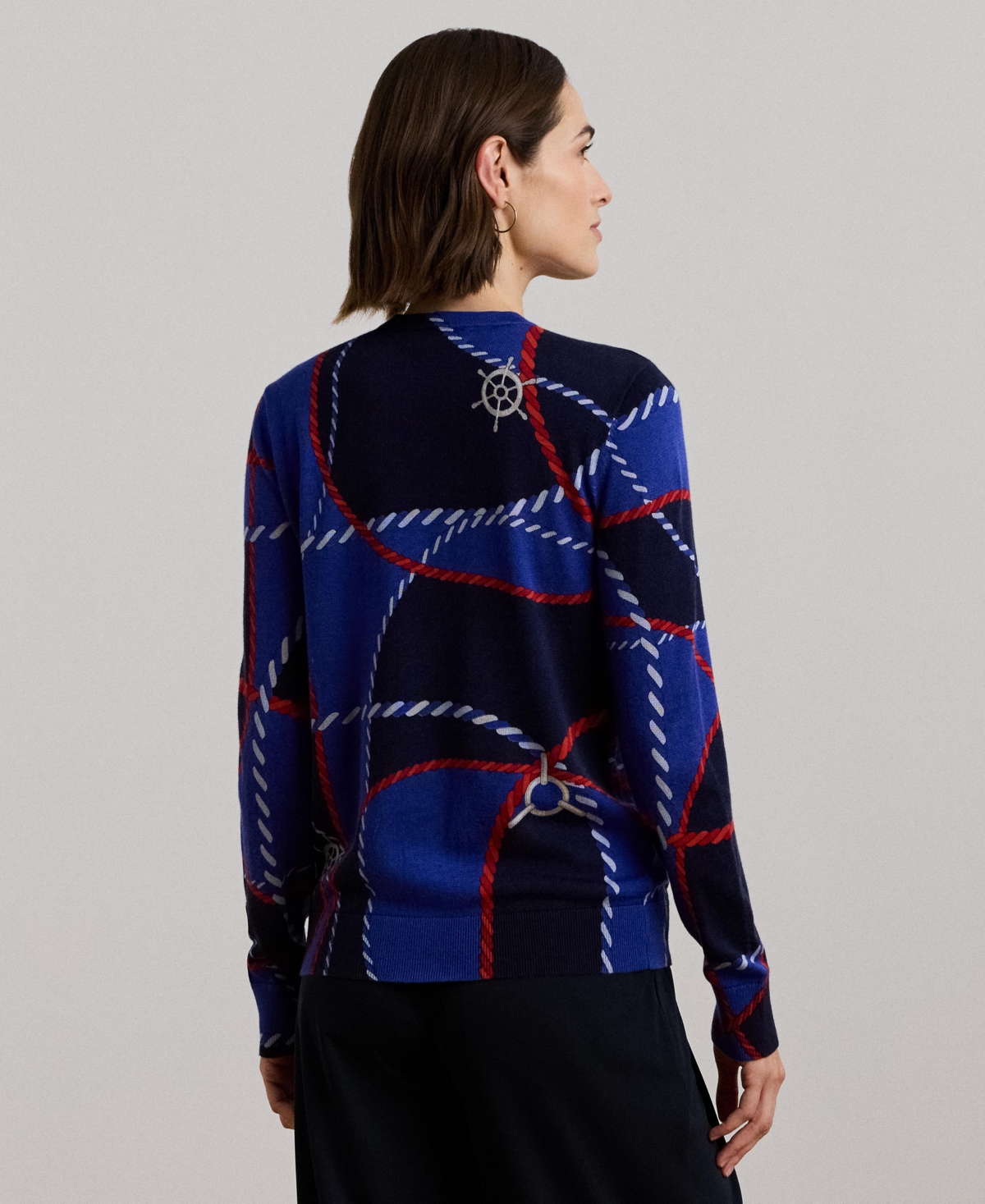 RALPH LAUREN WOMEN'S ROPE-PRINT COTTON-BLEND SWEATER 