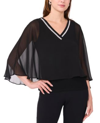 MSK Women's Rhinestone-Trim Cape-Overlay Top - Macy's