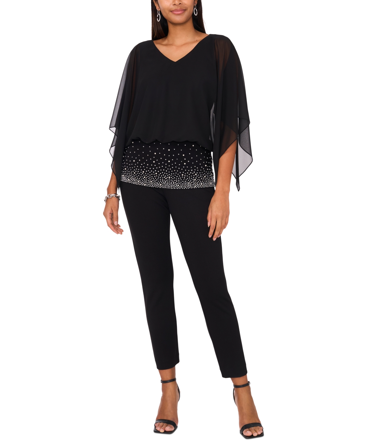Msk Women's V-neck Dolman-sleeve Top In Blue