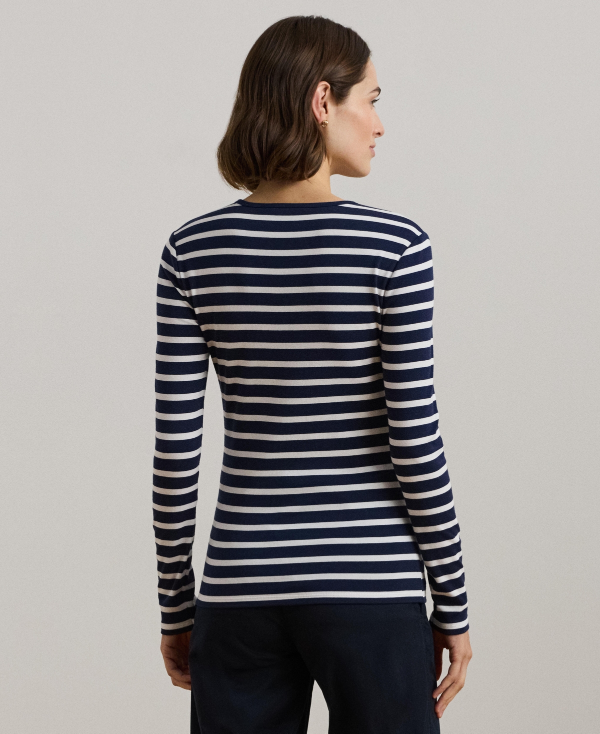 Lauren Ralph Lauren Women's Striped Stretch Cotton Long-Sleeve Tee -White
