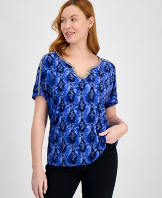 JM Collection - Women's Embellished Printed Top, Exclusively at Macy's