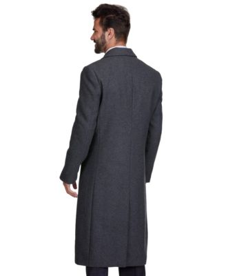 Men's Double-Breasted Knee Length Wool Blend Three Button Long Overcoat Top Coat