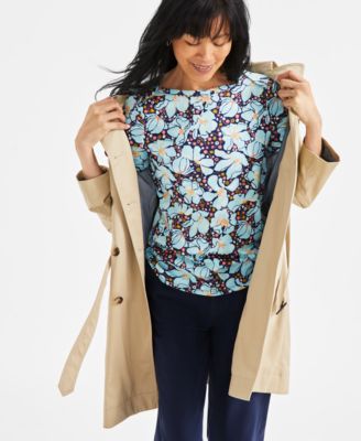 Style & Co - Women's Blooming Floral Printed Cotton 3/4-Sleeve Top, Exclusively at Macy's