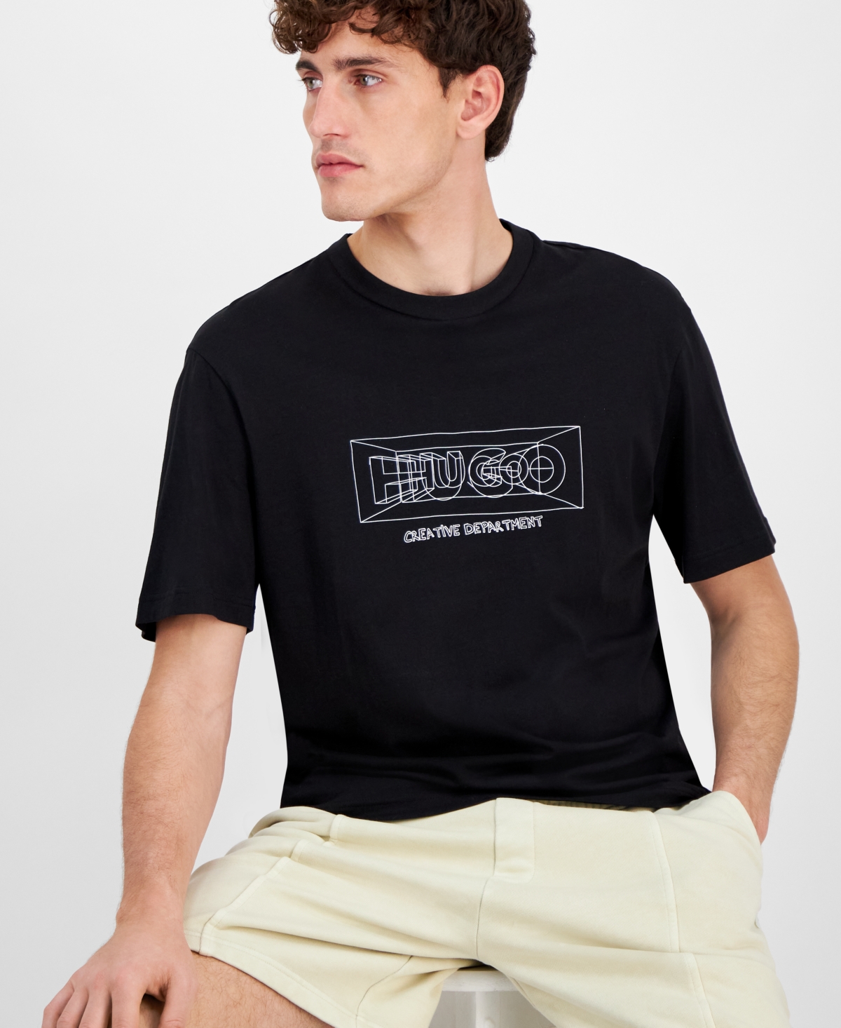 Hugo Boss Regular-fit T-shirt In Cotton With Graphic Logos In Black