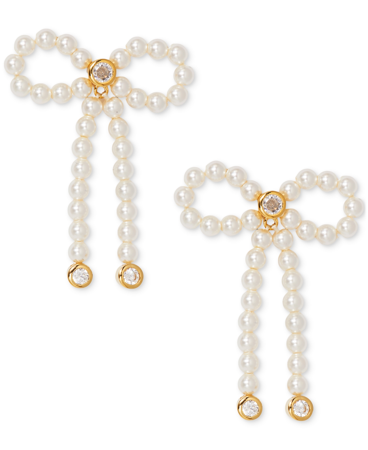 by Nadri 18k Gold-Plated Cubic Zirconia & Imitation Pearl Bow Drop Earrings - Gold