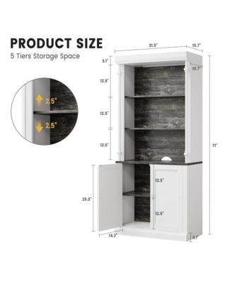 3-Tier Open Shelves and Double Door, Roman Column Design and 4 Adjustable Lights Tall Storage Bookcase