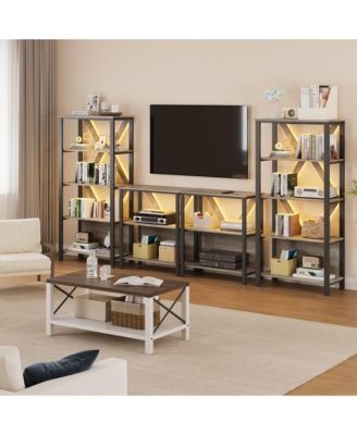 5 Tier Bookshelf with LED Lights, Bookcase with Open Display Shelves, Wood and Metal Standing Bookshelf