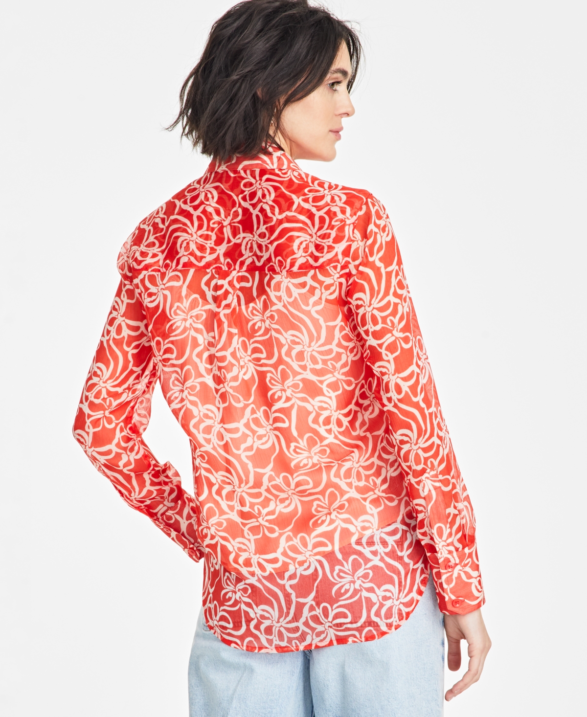 ON 34TH WOMEN'S TEXTURED RELAXED BUTTON FRONT BLOUSE, EXCLUSIVELY AT MACY'S 