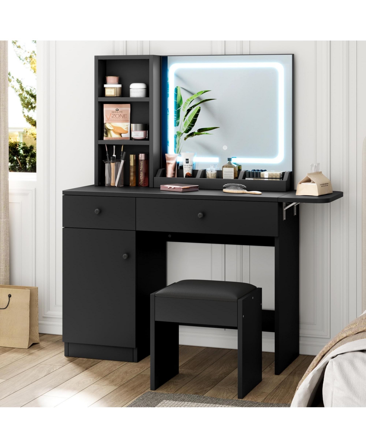 gaomon Vanity Desk with Led Lighted Mirror & Power Outlet