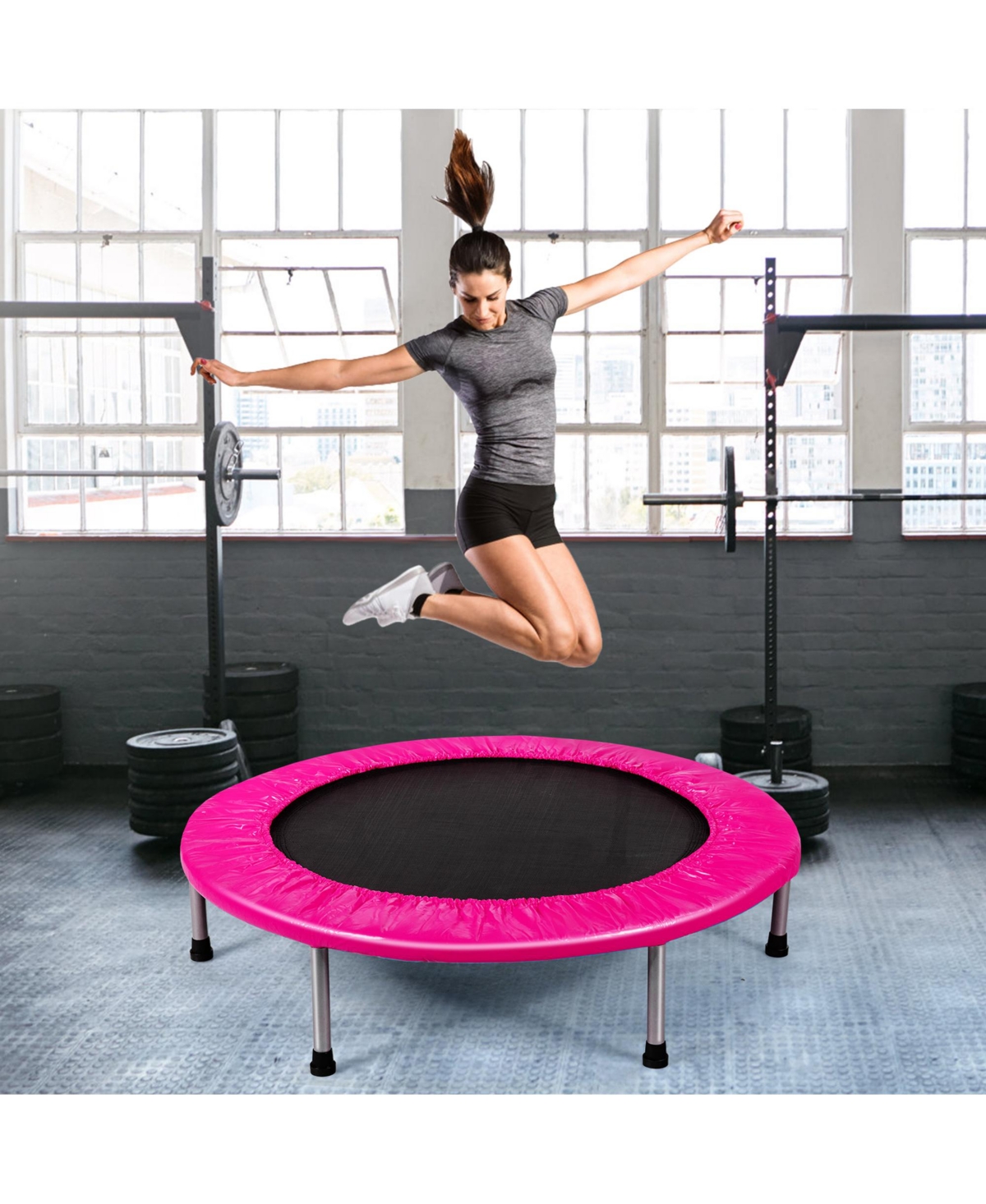 Gymax 38'' Folding Mini Trampoline Fitness Rebounder w/ Safety Pad Pink - Pink+black