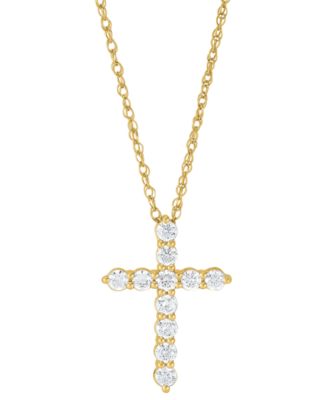 Lab Grown Diamond Cross Pendant Necklace (1 ct. t.w.) in 14k White or Yellow Gold, 16" + 2" extender