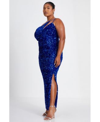Plus Size One Shoulder Cut Out Sequin Maxi Dress