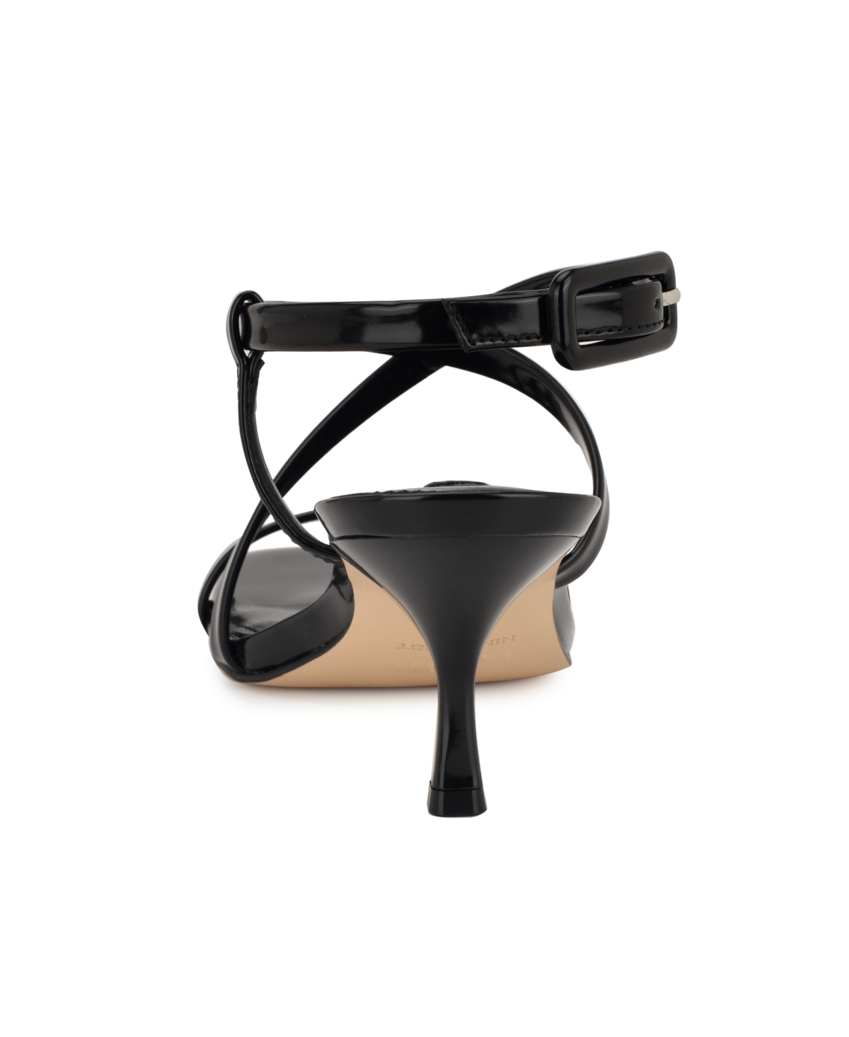 Shop Nine West Women's Hanni Strappy Square Toe Kitten Heel Sandals In Black Patent