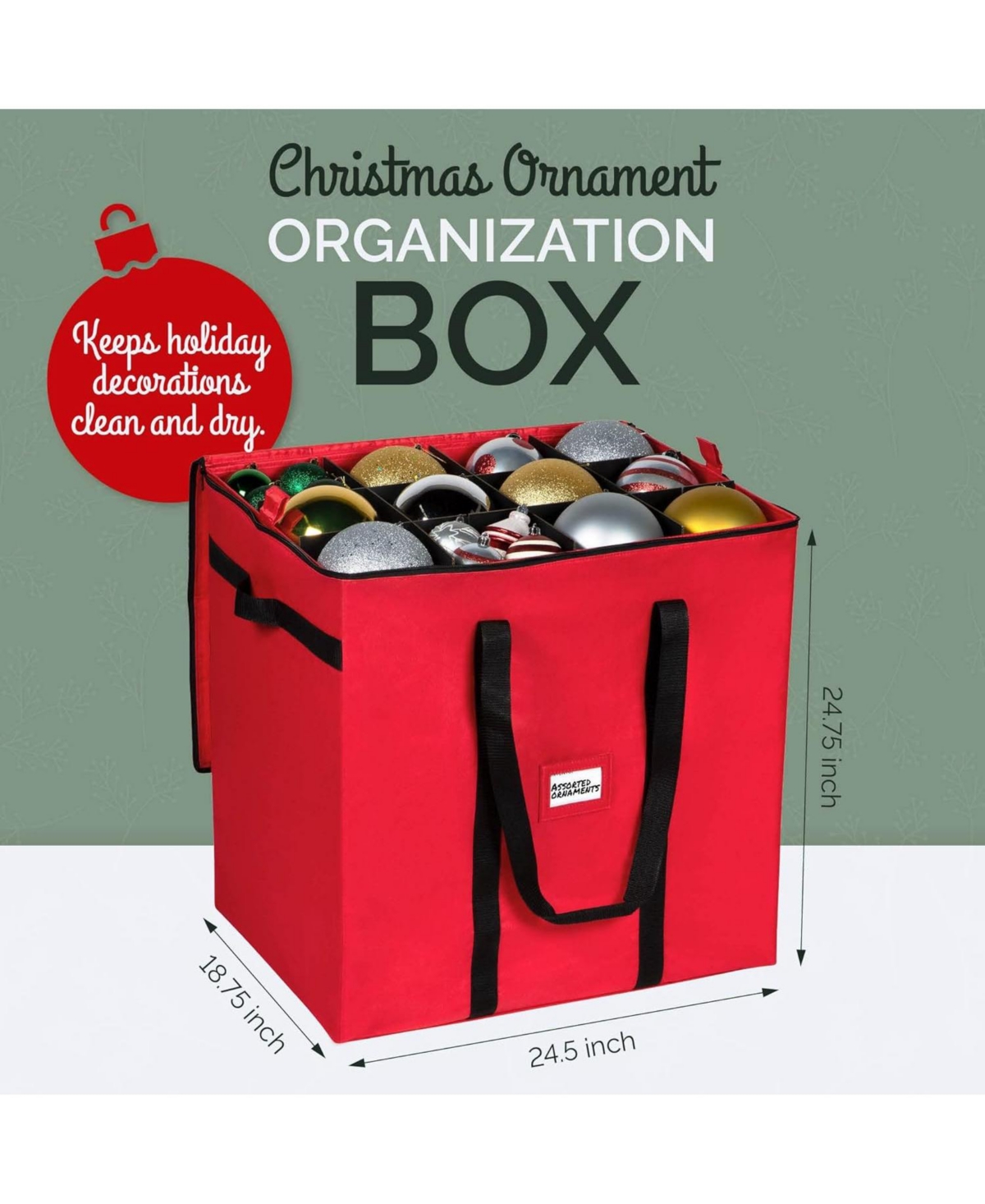 Florida Brands Christmas Storage Box with Adjustable Dividers and 4 trays - Stores Up to 48 - 6" Ornaments