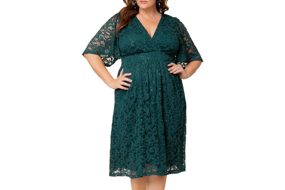 Kiyonna Plus Size Starry Sequined Lace Cocktail Dress