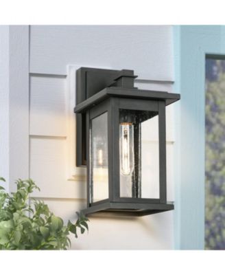 1-Light Black not Motion Sensing Dusk to Dawn Outdoor Hardwired Wall Lantern Sconce with No Bulbs Included