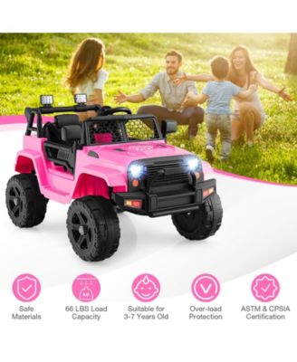 12V Kids Ride On Truck with Remote Control and Headlights-Pink