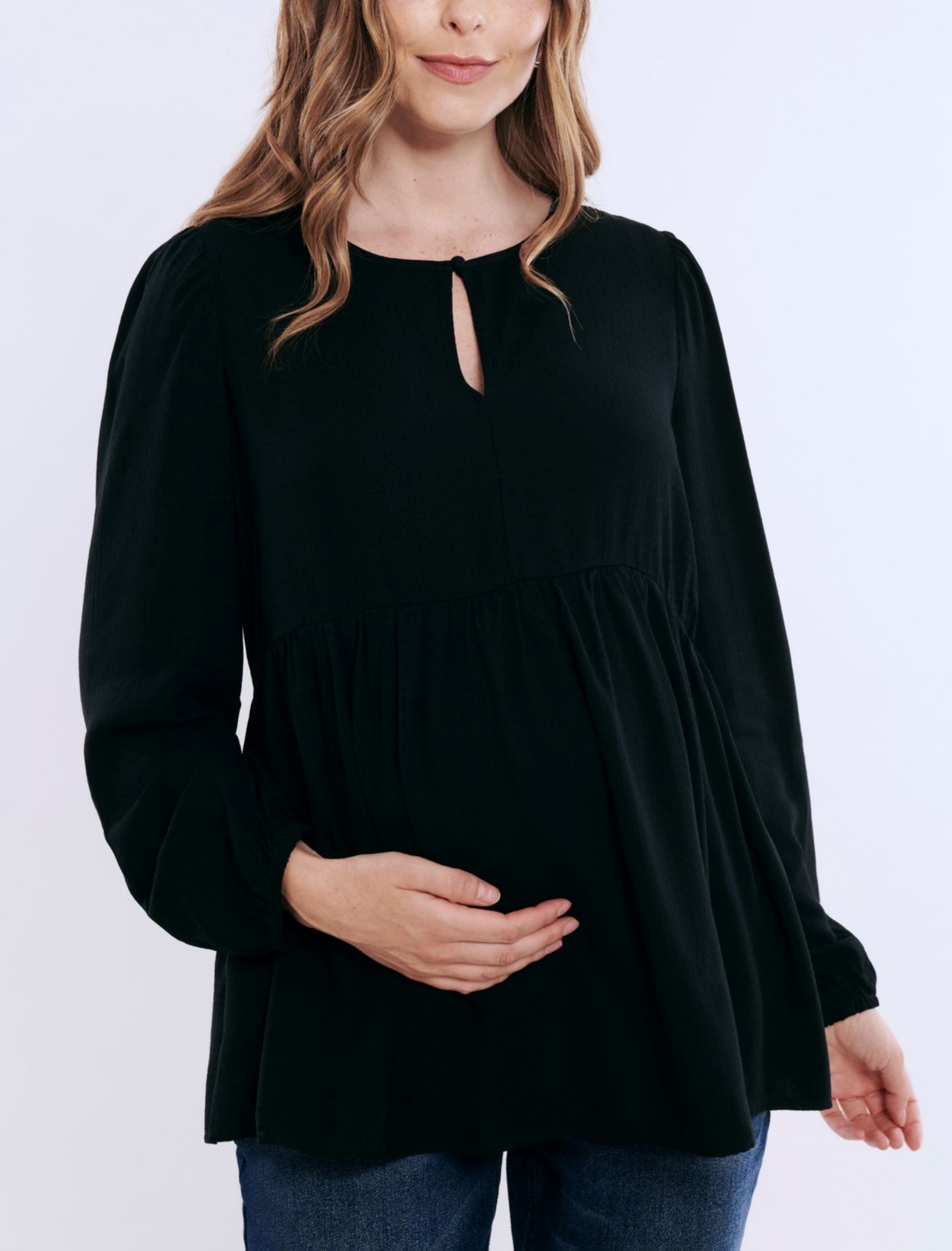 Женская блузка Motherhood Maternity Motherhood Long Sleeve Empire Waist Keyhole Woven Blouse, цвет: Чёрный — фото 4