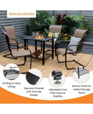 31 Inch Outdoor Fire Pit Dining Table with Cooking BBQ Grate