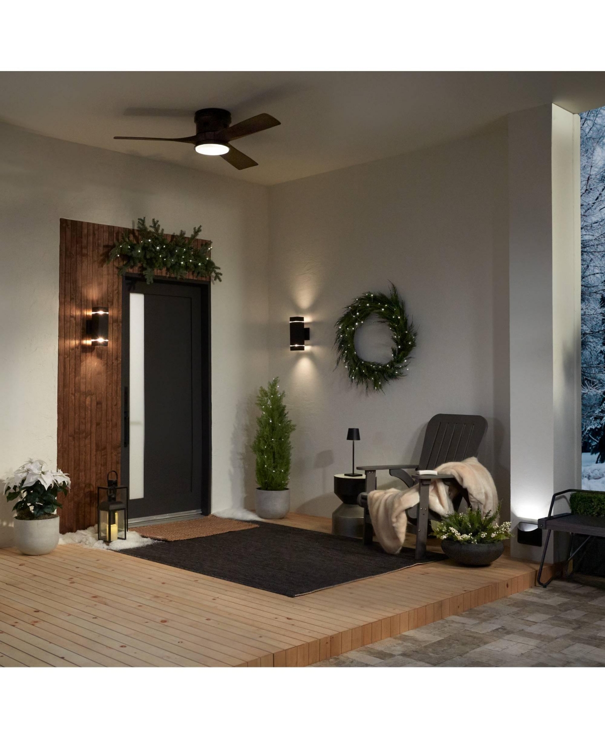 Casa Vieja Salerno Modern Industrial Hugger Low Profile 3 Blade Indoor Outdoor Ceiling Fan with Light Led Remote Bronze Wood Opal Glass Damp Rated