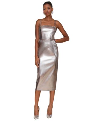Avec Les Filles - Women's Metallic Faux Leather Strapless Midi Dress